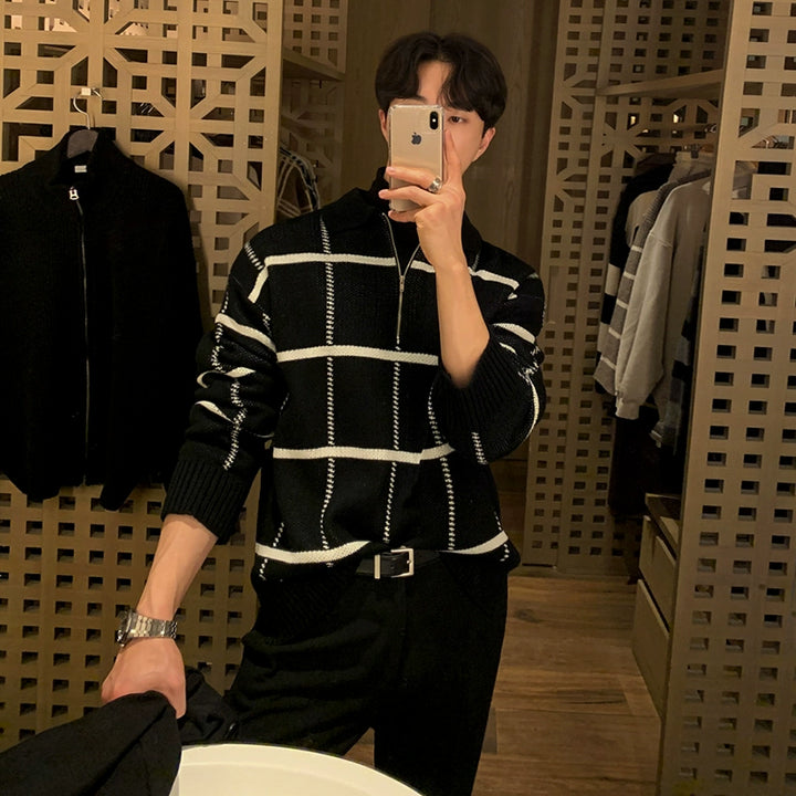 S8 No. 305 Knit Plaid Lapel Sweater