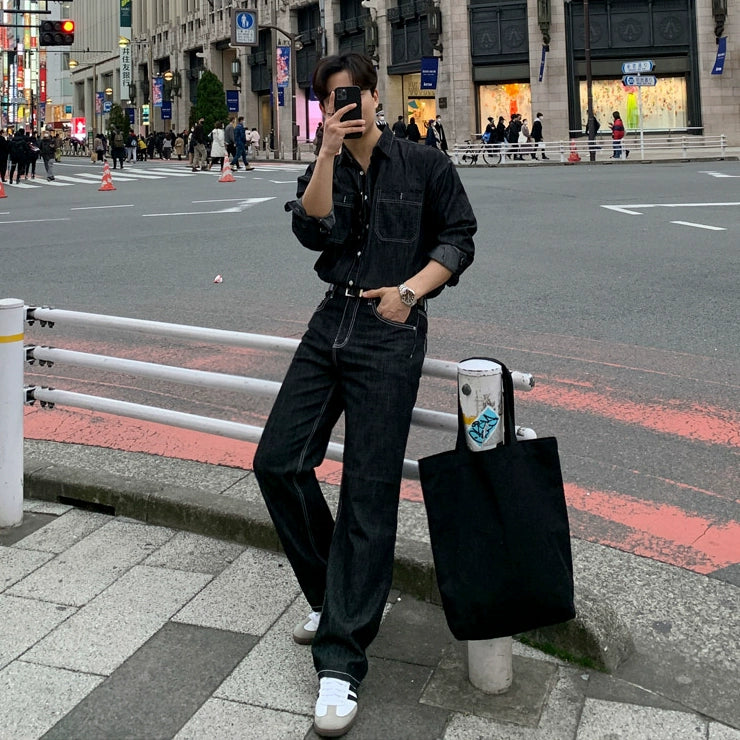 KC NO. 380 DENIM COLLARED JACKET AND STRAIGHT PANTS |MO|MB