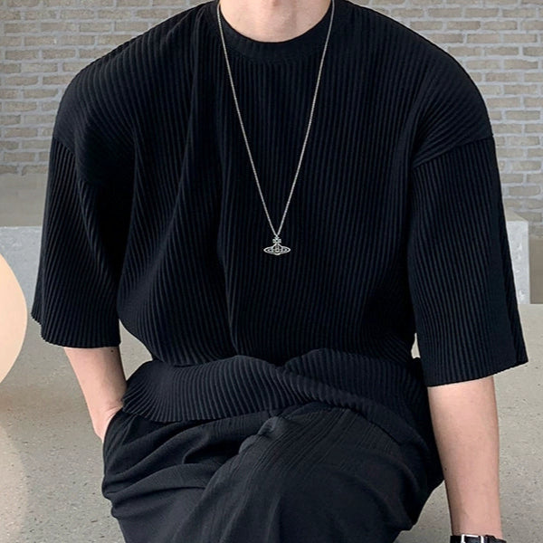 S8 No. 489 Casual Black Pleated T-Shirt