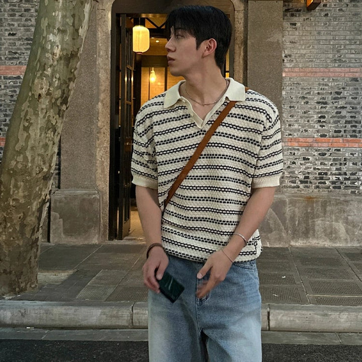 S8 No. 639 Retro Knit Stripe Polo Shirt
