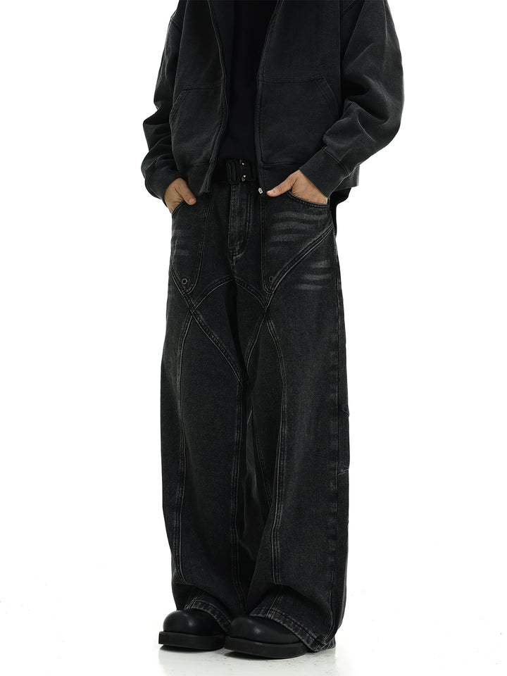 KC No. 542 Straight Washed Cross Design Jeans