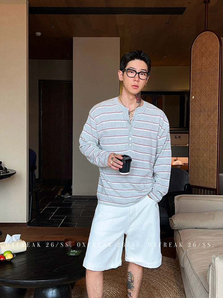 S8 No. 727 Striped Henley Long-Sleeve Tee by 88Society Apparel