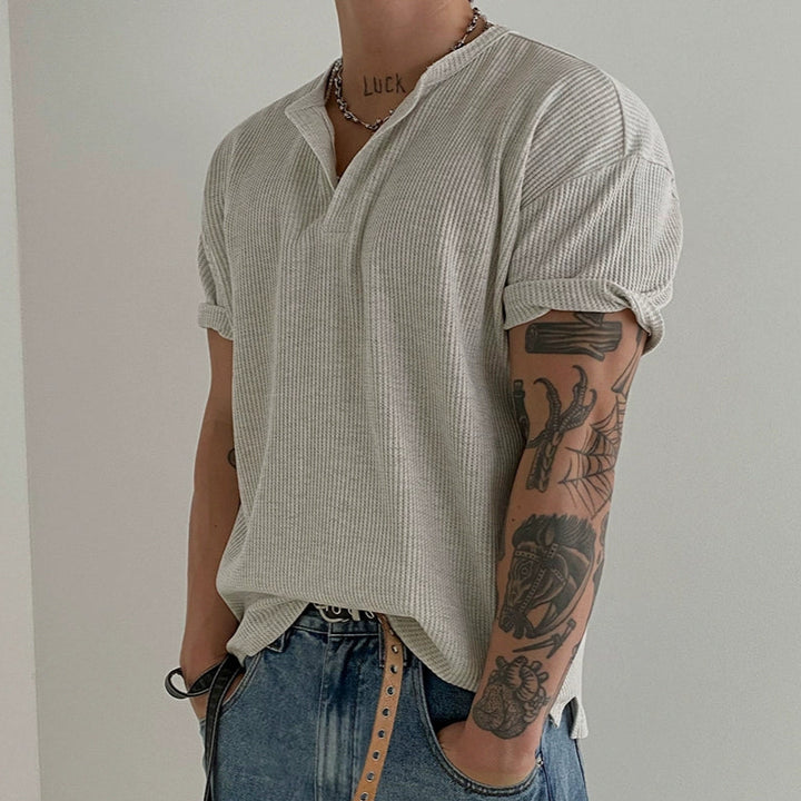 S8 No. 645 Waffle Knit Henley T-Shirt