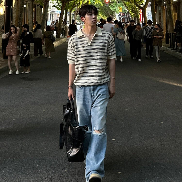 S8 No. 639 Retro Knit Stripe Polo Shirt