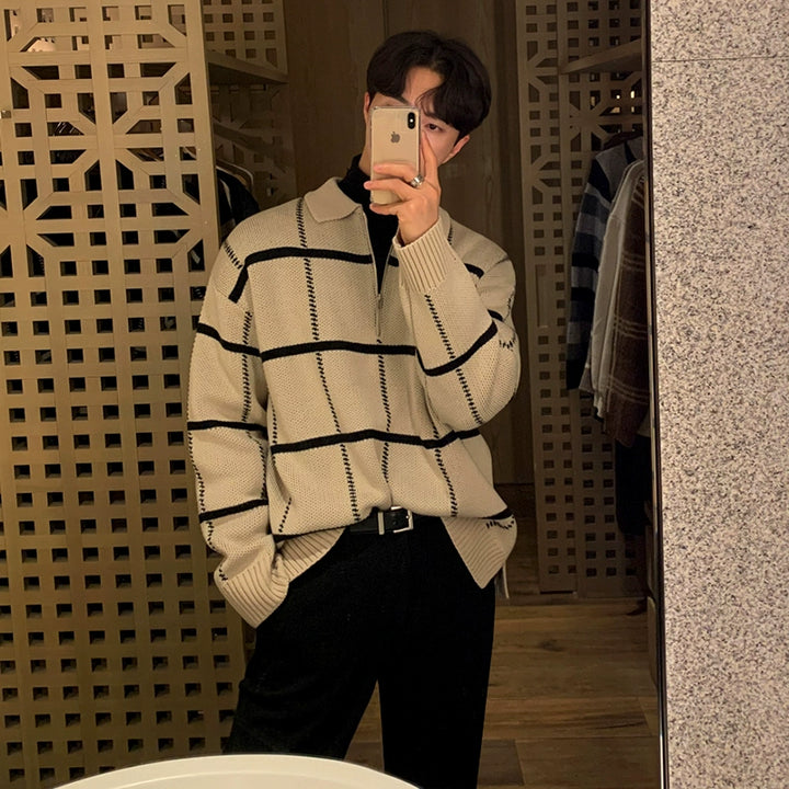 S8 No. 305 Knit Plaid Lapel Sweater