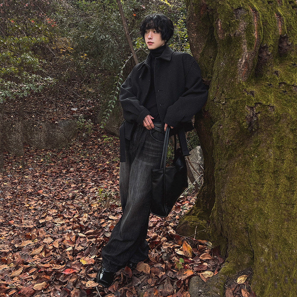 S8 No. 178 Washed Black Mop Style Wide Jeans