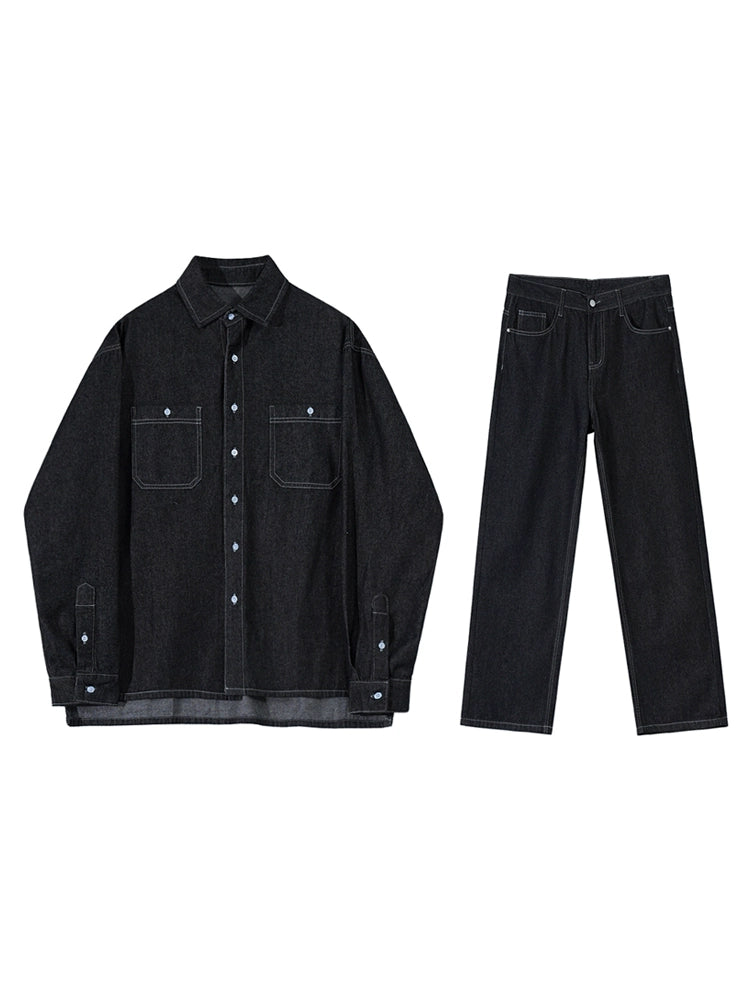 KC NO. 380 DENIM COLLARED JACKET AND STRAIGHT PANTS |MO|MB