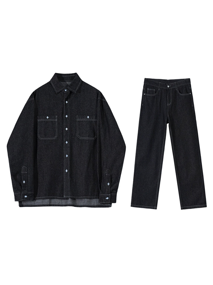 KC NO. 380 DENIM COLLARED JACKET AND STRAIGHT PANTS |MO|MB