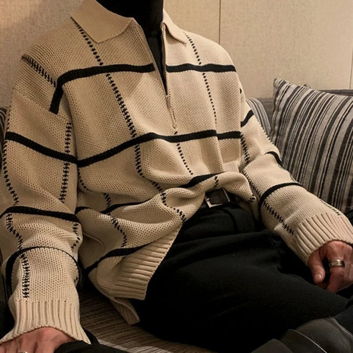 S8 No. 305 Knit Plaid Lapel Sweater