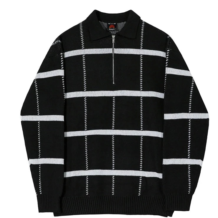 S8 No. 305 Knit Plaid Lapel Sweater