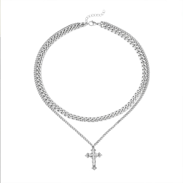 S8 No. 293 Double Layer Cuban Cross Necklace