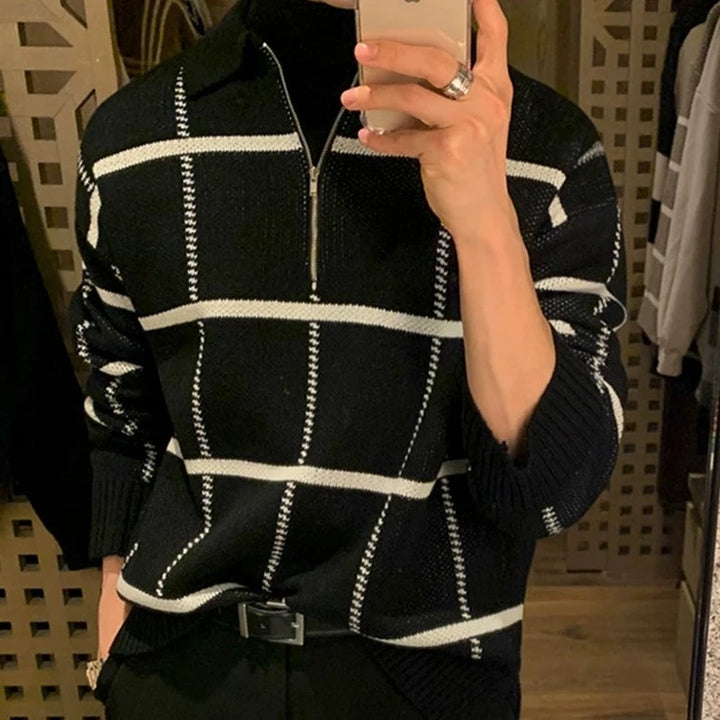 S8 No. 305 Knit Plaid Lapel Sweater
