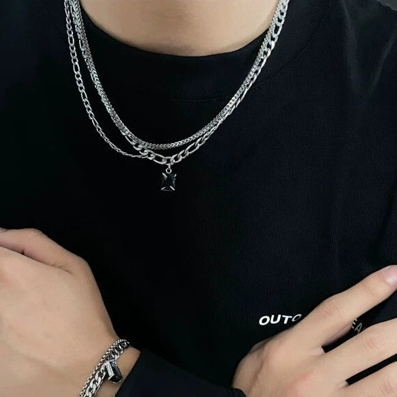S8 No. 284 Double Layer Black Gem Necklace