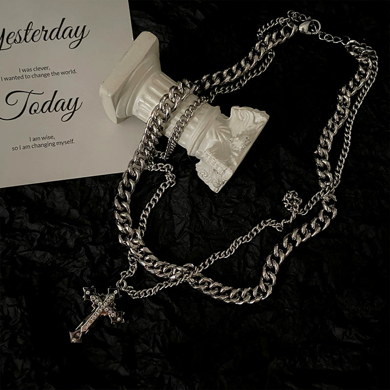 S8 No. 293 Double Layer Cuban Cross Necklace