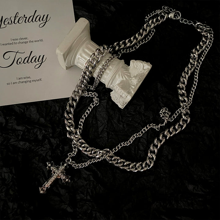 S8 No. 293 Double Layer Cuban Cross Necklace