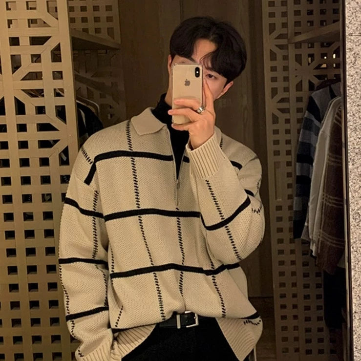 S8 No. 305 Knit Plaid Lapel Sweater